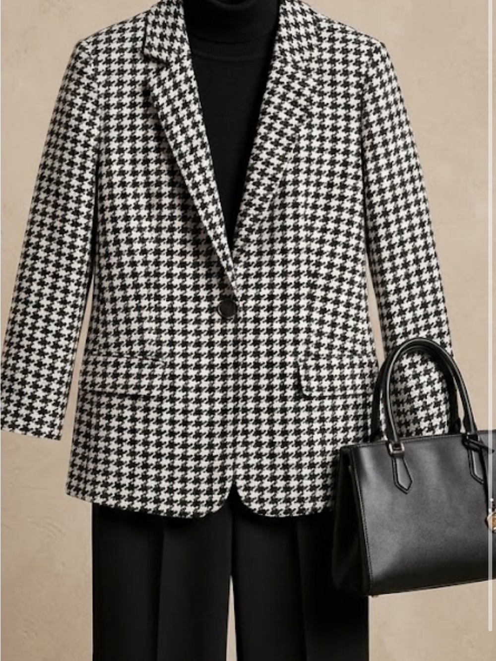 New York & Company Black and White Houndstooth Single-Button Blazer